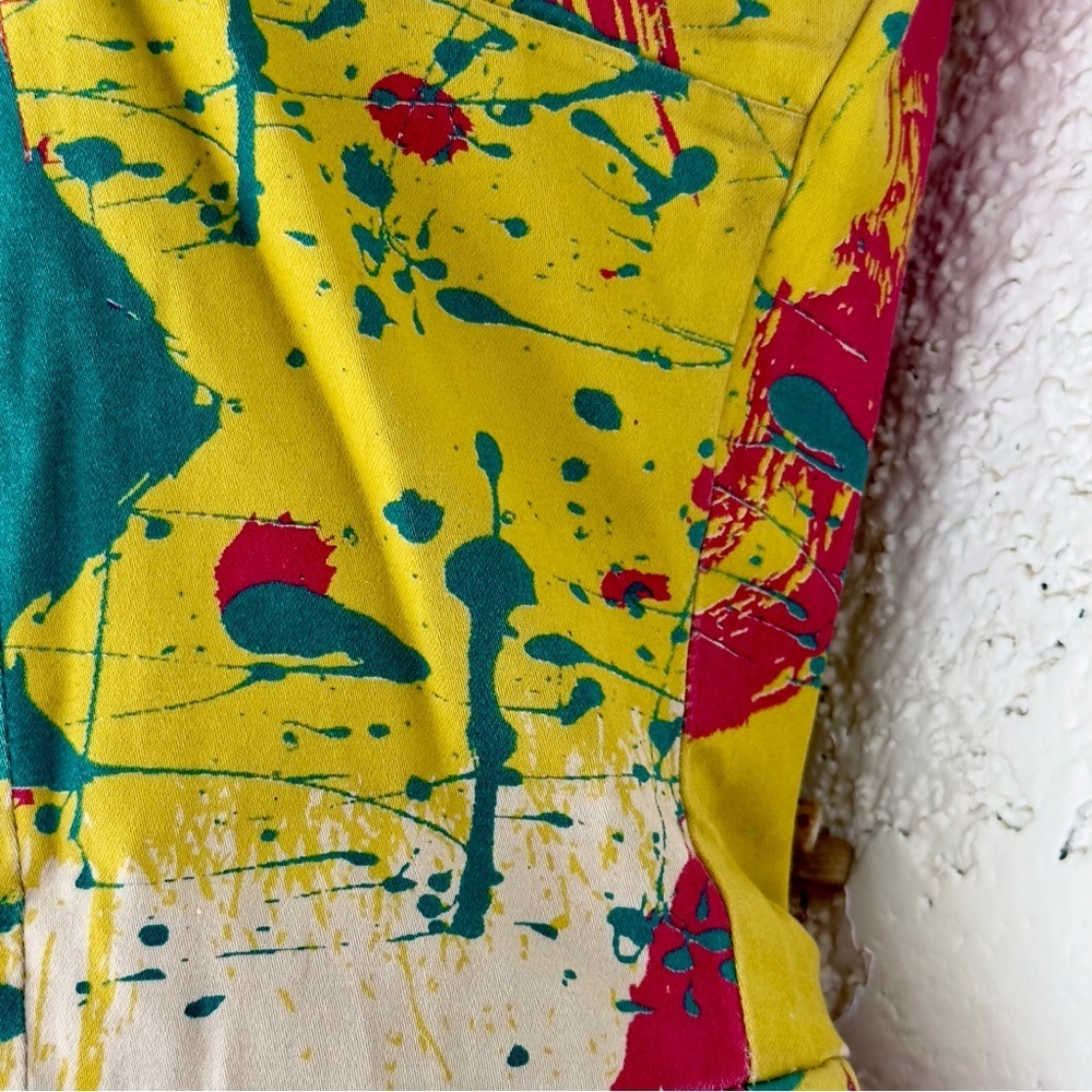 VTG 1980s Angel Sanchez Cotton Shift Mini Dress Paint Splatter Designer - Picture 5 of 9